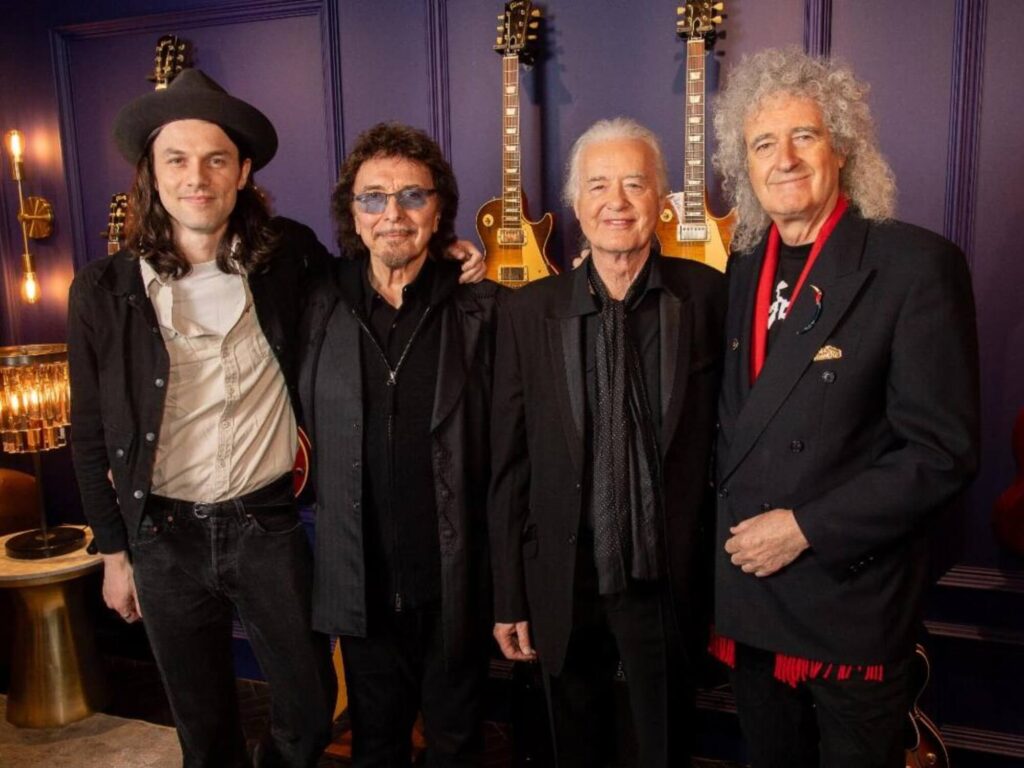 Page, Iommi και May στα εγκαίνια του Gibson Garage στο Λονδίνο 